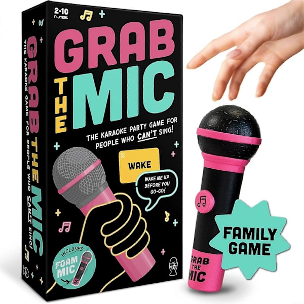 Spännande Grab The Mic, Familjekaraokespelet för 8-åringar, 2-10 spelare - Brädspel för dåliga sångare