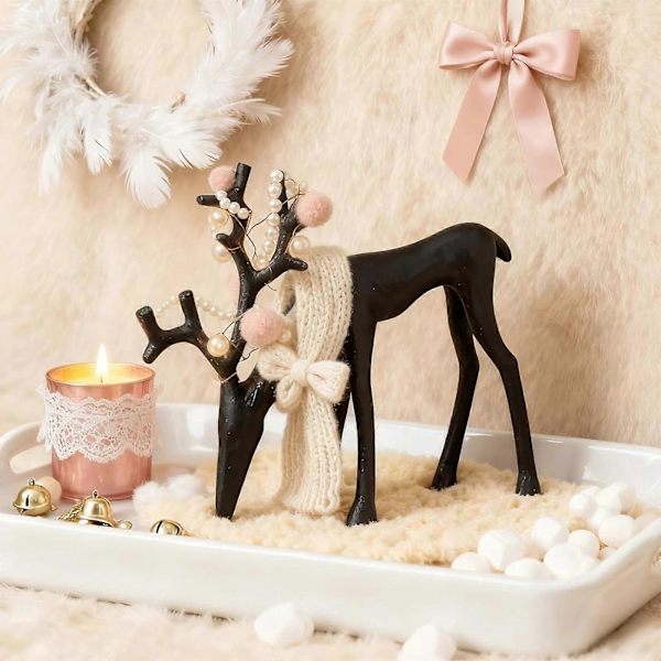 Sæt med 2 sorte rensdyrstatuer - Moderne julefigurer - Elegant indendørs julepynt