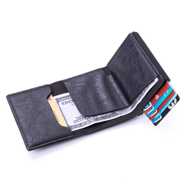 PU RFID-blokkerende pengepung Automatisk pop-up kredittkortholder for menn{F3} Lychee Black 0.13