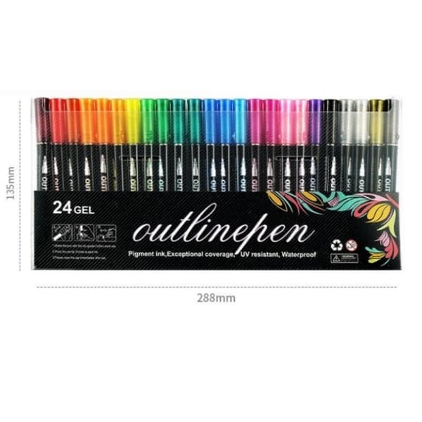 24-Pack Glitter Pens - Metallic Outline Pens with Double Line 24 Färger