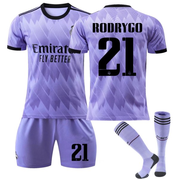 Ny sesong 2022-2023 Real Madrid Fotballdrakt Fotballuniformer RODRYGO RODRYGO RODRYGO 21 Kids 24(130-140CM)