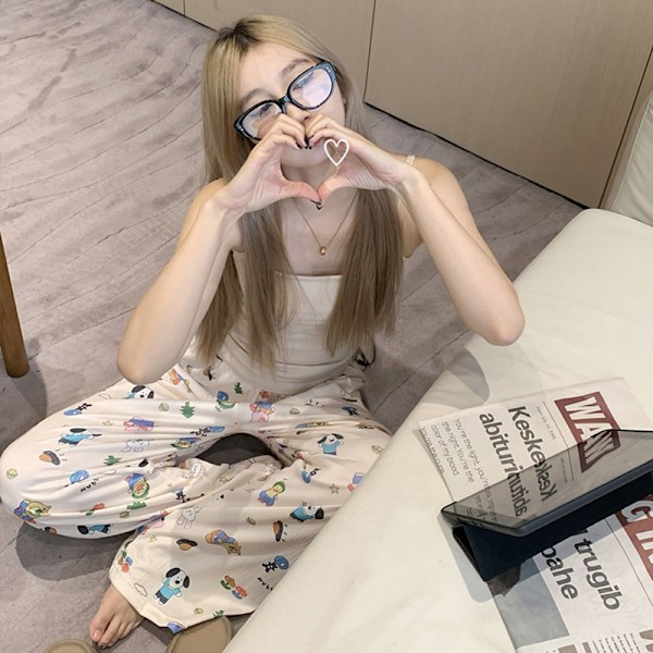 Pyjamas Tecknat Tryck Vida Ben Byxor Dam Sommar Tw Grå Grey XL
