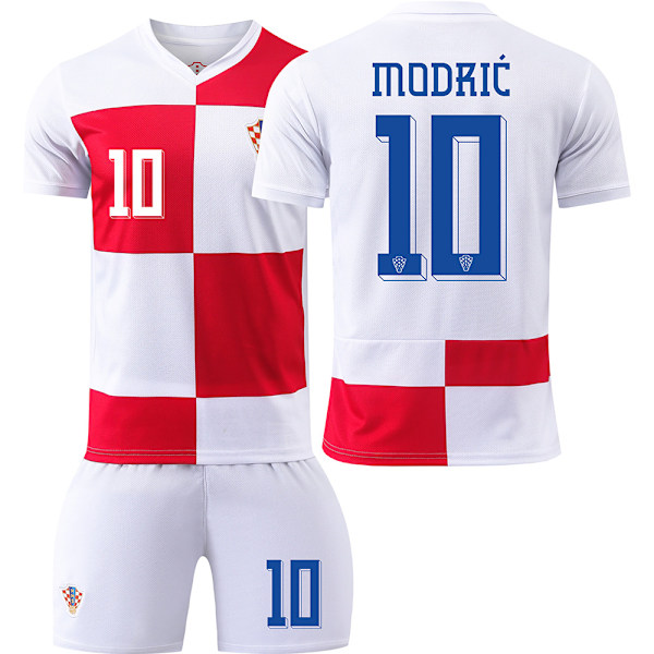 Kroatien Hemma Fotbollströja 2024 Nr 10 Modric EM-tröja Pojkar Set Version Utan strumpor storlek 10 No socks size 10 #28