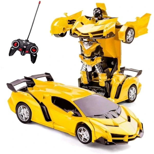 Transformerleker for gutter og jenter i alderen 5-7 år, fjernstyrt bil som forvandles til en robot, radiostyrt bi
