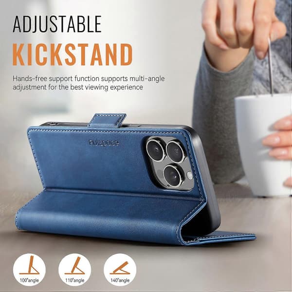 Etui til iPhone 12 Pro Max 6,7 tommer AUTSPACE A11 RFID-blokerende Retro Læder Mobiltelefon Wallet Etui Multicolor Multicolor Blue