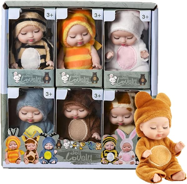 6-pack Prinsessdockor Klädset med Pyjamas -(3\") - Dockor & Sovkläder, Påskpresentförpackning, Lek- och Utklädningsset, Idealisk (3+ år)