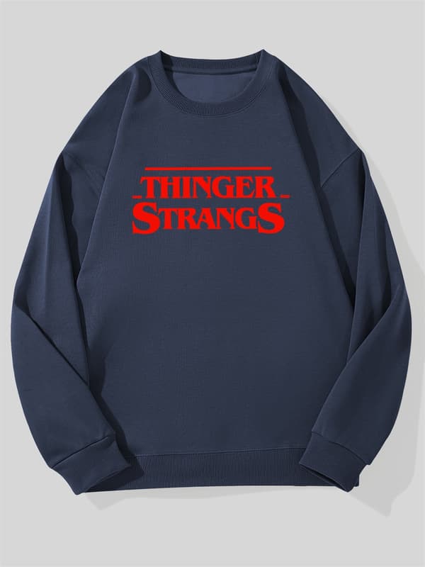 THINGER STRANGS grafisk sweatshirt med rund hals til mænd Navy Blue XL