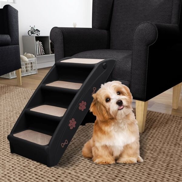 vidaXL Hopfällbar Hundtrappa Svart 62x40x49,5 cm Black Svart
