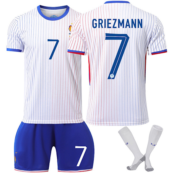 2024 EM Frankrike landslag bortaställ nr 10 Mbappé fotbollströja 7 Griezmann 9 Giroud 11 Bailey tröja Size 7 strumpor Size 7 socks XL