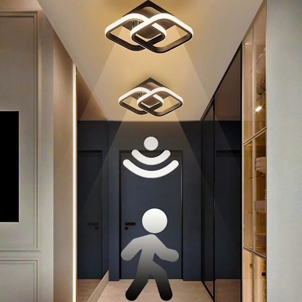 LED taklampe med bevegelsessensor, 22W varmhvit taklampe, 24*20*9CM sensorlampe, egnet for gang, garasjer, bad, 1 stk