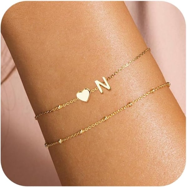 Sirlige Initial Hjerte Guld Armbånd til Kvinder Trendy, Bogstav Charm Armbånd Smykker Søde Enkle Mode Kæde Armbånd til Kvinder Gave 2