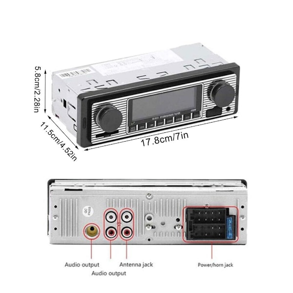Vintage Bluetooth Bilstereo MP3-spiller Audio FM Aux USB-mottak