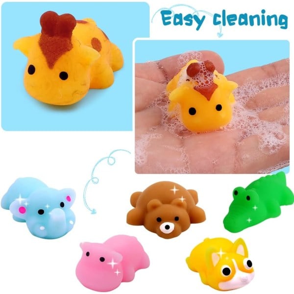 18 stk. Mochi Squishy Legetøj - Mini Jungledyr Squishies - Blødt Klemmelegetøj - Kawaii Stress Relief - Godteposefyld
