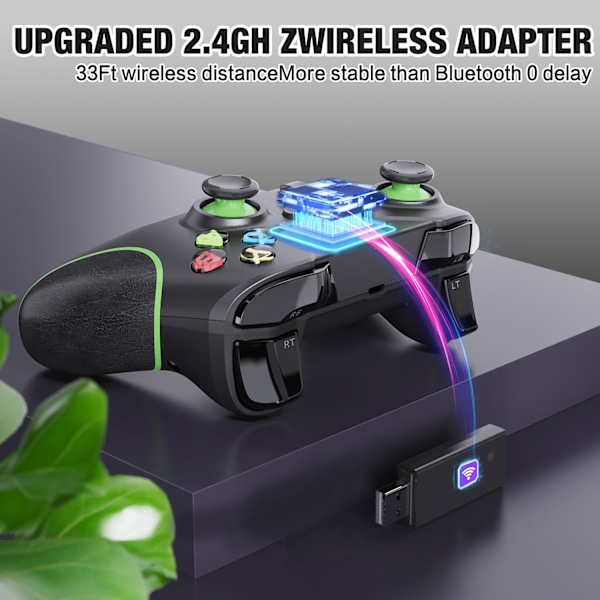 Kompatibel med Xbox One, Xbox Series X / S，Xbox One X / S，PC，Spelkontroll med 2,4 GHz trådlös adapter
