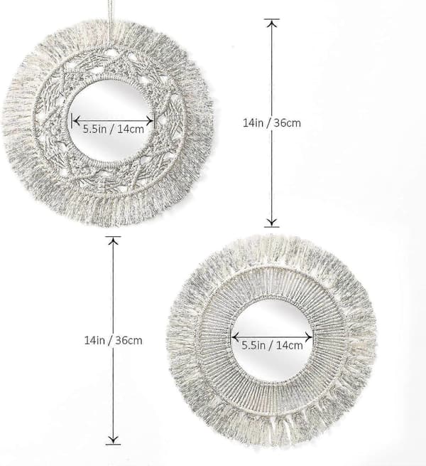 Väggfrans Väggdekor, 2 Set Bohemiska Runda Väggdekorationer för Lägenhet, Sovrum, Vardagsrum (Beige, 2 Delar)