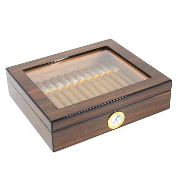 Cigarr Humidor, Cigarrlåda med Glaslock, Hygrometer och Avdelare, Förvaringslåda i Cederträ för 35 Cigarrer