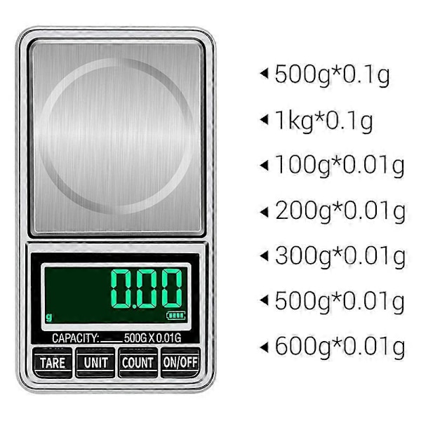 XHX Mini Lommevægt, Bærbar Højpræcisions Digital Smykkevægt, Mini Køkkenvægt Tevægt Balance Elektronisk Vægt (Farve : 1kg/0. [db]