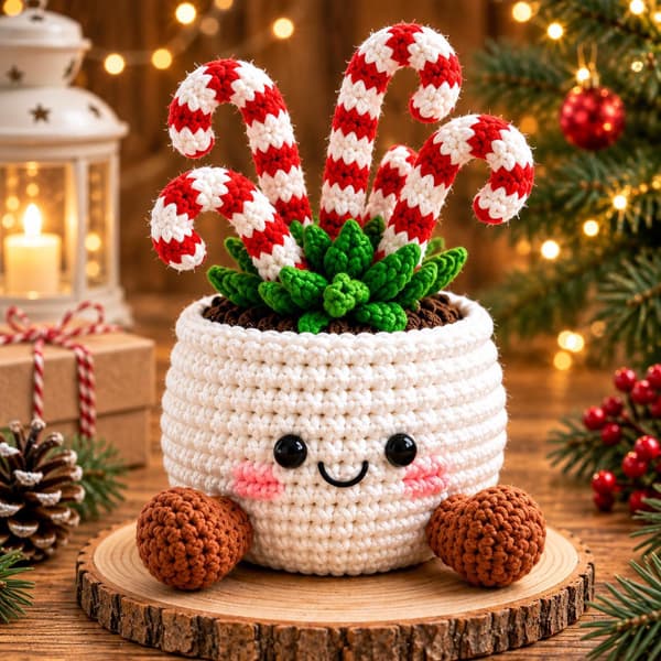 Handgjord virkad smiley julkruka, stickad dekoration för hem och kontor Cactus