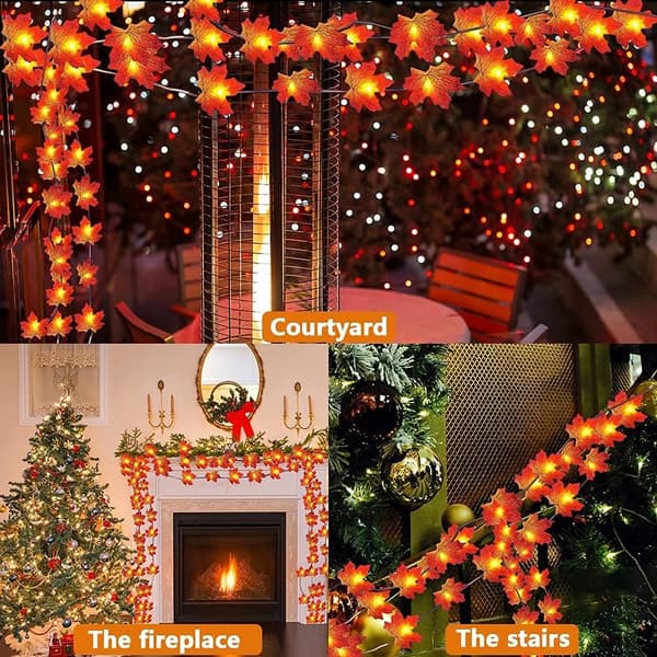 Lönnlöv Ljusslingor, 2-pack 3M 20 LED Höst Ljusslingor Utomhus