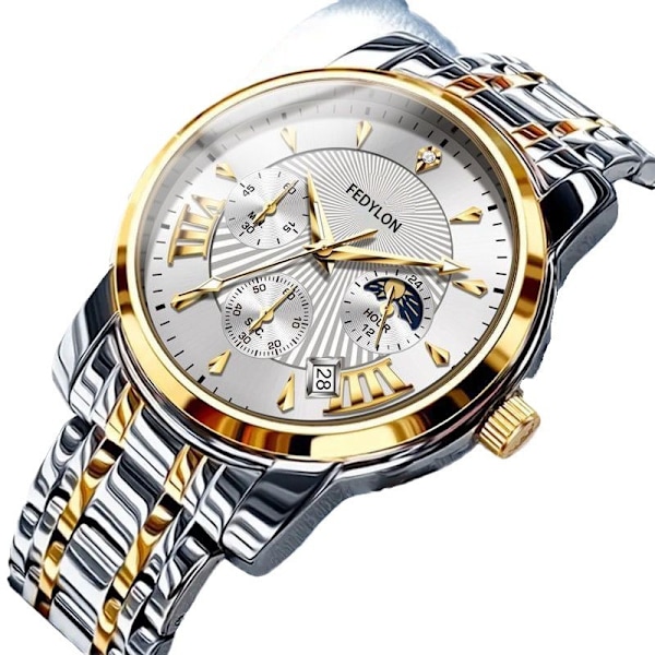 Fotillon Schweizisk original helautomatisk icke-mekanisk klocka ihålig klocka herr vattentät lysande kalender affärsklocka [400 diamonds] gold and black