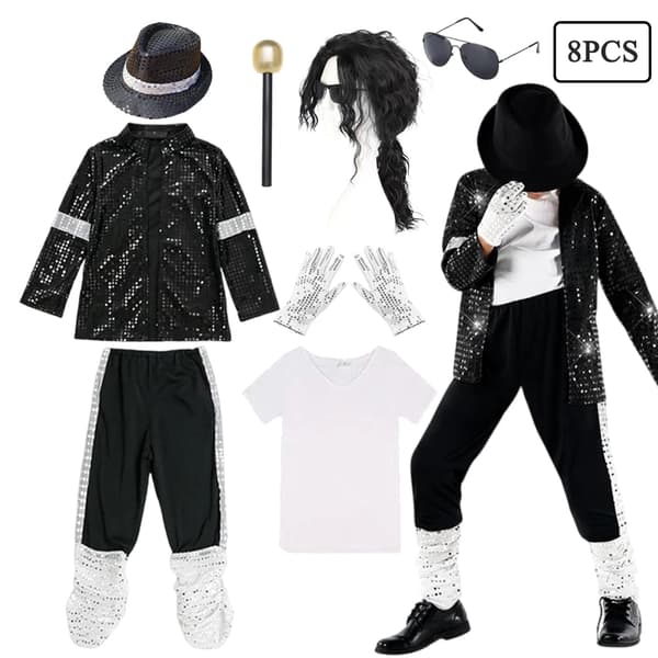 Barn Halloween Kostym Michael Jackson Popstjärna Dansshow Performance Outfit för Pojkar Karnevalsfest Set E 3T(110)