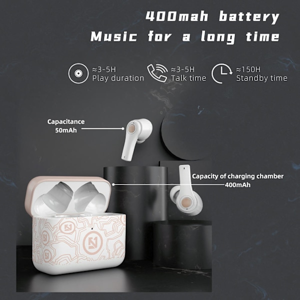 Trådløse ørepropper Bluetooth 5.0 Mini i øret Automatisk paring Hodetelefoner Tofarget Håndmalt Tide Handsfree Headset (Svart) black