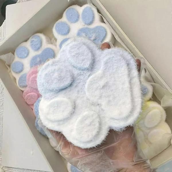 Håndlavet Taba Squishy Stor Kat, Kæmpe Pote Squishy, Squishy Pote til Børn Voksne Blå og Hvid Blue and White L