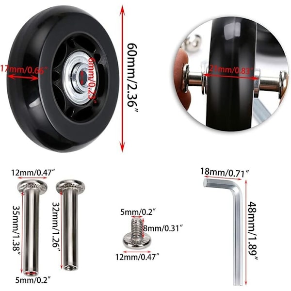 stk. kuffert hjul udskiftning hjulleje reparation til bagage kuffert 60×18mm, sort
