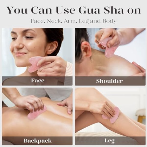 Gua Sha Set i Rosenkvarts - Ansiktsmassage för Rynkor & Muskelspänningar Rose quartz. -