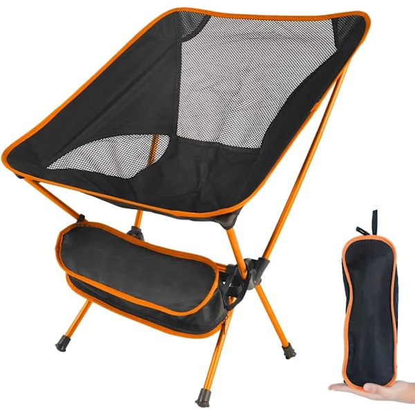 Hopfällbar Campingstol Ultralätt, Bärbar Ryggsäcksstol, Kraftig 135kg Kapacitet, Utomhusstolar med Bärväska för Camping, Trädgård orange