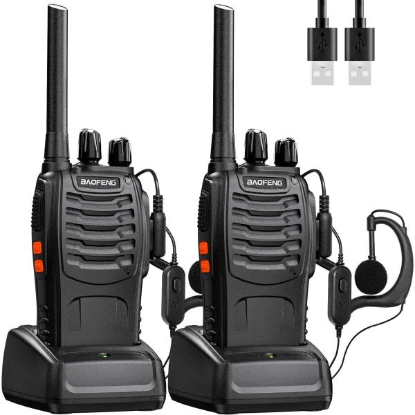Baofeng Walkie Talkie Long Range Rechargeable Professional 16 Channels PMR Walkie Talkies Radio, med hörsnäcka, USB laddare, batteri (1 par)