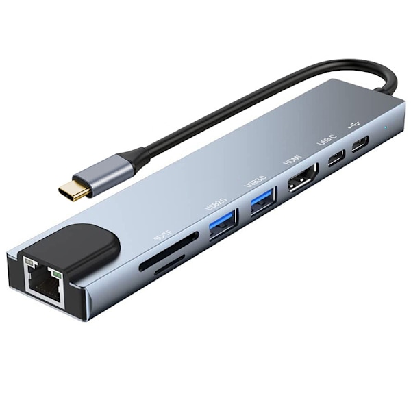 8-in-1-keskitin USB-C:llä HDMI- ja Ethernet-liitäntöihin