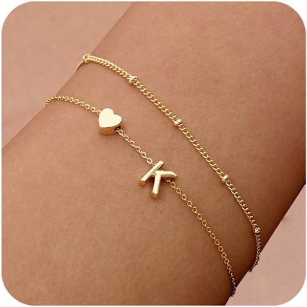 Sirlige Initial Hjerte Guld Armbånd til Kvinder Trendy, Bogstav Charm Armbånd Smykker Søde Enkle Mode Kæde Armbånd til Kvinder Gave 4