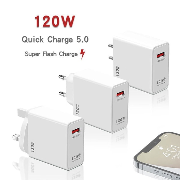 120W USB Reiselader Hurtiglading Høyhastighets Trippel Lader M EU Plugg