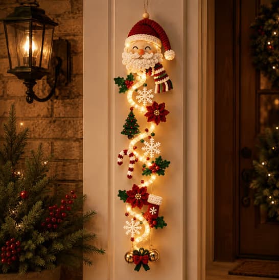 Glødende juledørhenger, tredekorasjon med LED-lys, 6 design Gingerbread
