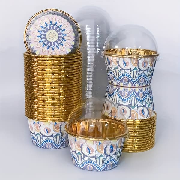 50 stk. Boho Cupcakeforme – Engangs varmebestandige Muffinsforme med valgfri låg, Bageforme til Cupcakes, Bryllupper og Fødselsdagsfester White Blue 50 Cake Cups Without Lids
