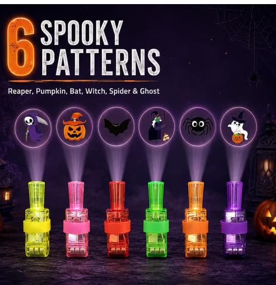 LED-projektionsfingerringe, glødende festartikler til Halloween og jul Christmas 48-pack