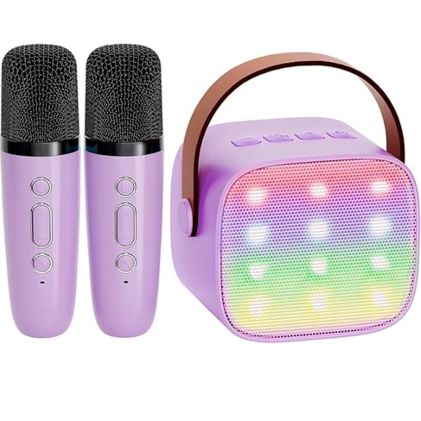 Mini Karaoke Maskine til Børn, Bærbar Bluetooth Højttaler med Trådløs Mikrofon, Julegaver til Piger 4-10 År (Lilla)