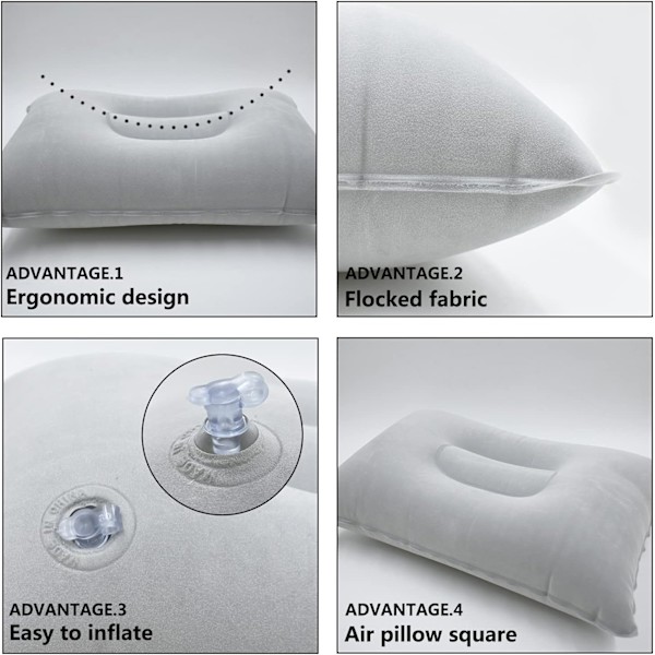 3-pack uppblåsbara campingkuddar, kompakt luftkudde för strand, däckstol, solbad, backpacking, vandring - (grå)(FQ)