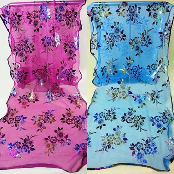 Dammode blomstertryck tyll scarf svart lång sjal