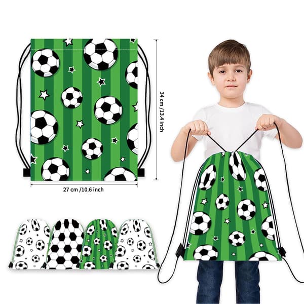 Fodbold-tema snøre-rygsæk, bærbar opbevaringstaske til børn, polyester til fodboldfans, snøre-indkøbstaske. 2
