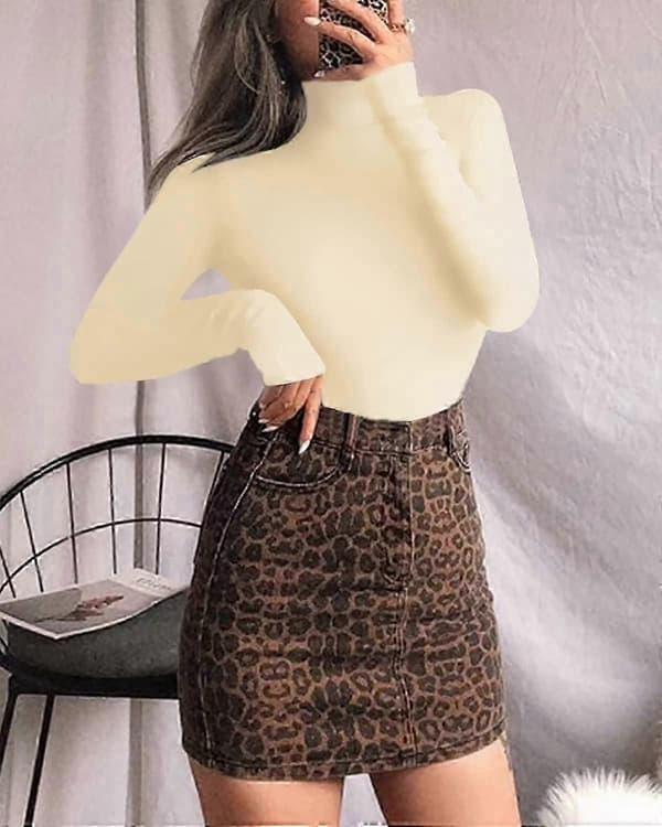 Långärmad Mock Neck Bodysuit för Kvinnor Jumpsuit Topp Long Sleeve Beige Medium