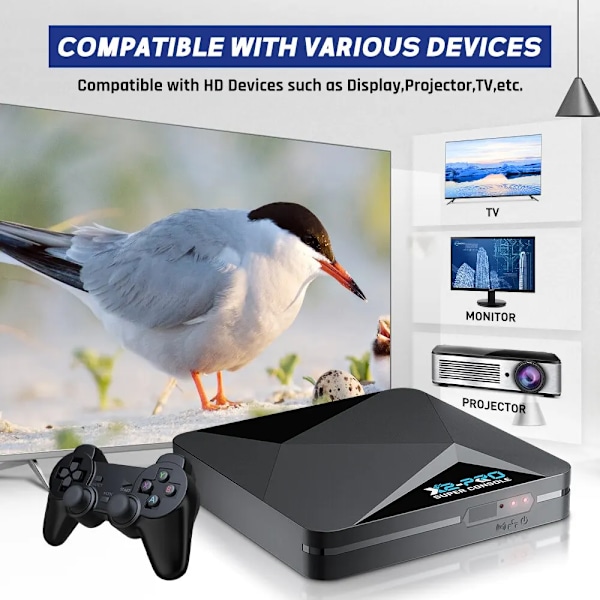 KINHANK Retro Videospelskonsol Super Console X2 Pro med 90000 Videospel för PS1/DC/MAME/SS med Gamepad Barnpresent Spelbox 64GB Wireless Grip*4
