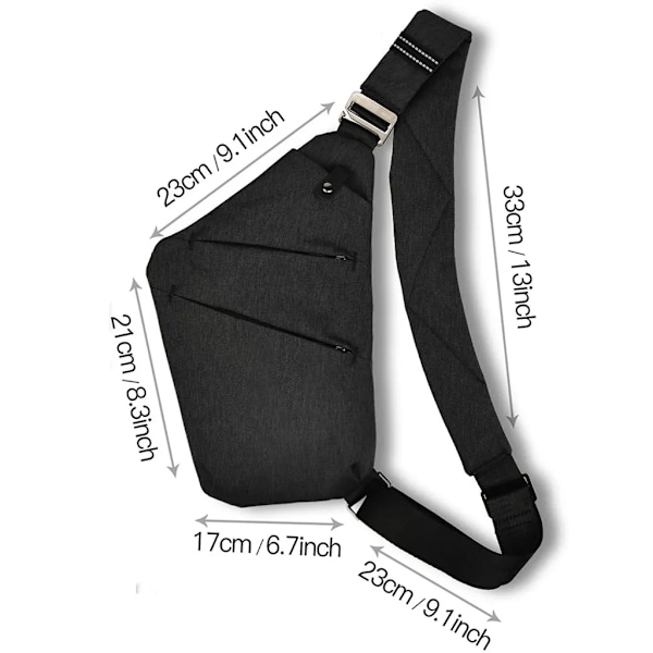 Sling Crossbody -laukku, ohut varkaudenestolaukku, näkymätön sivureppu, musta