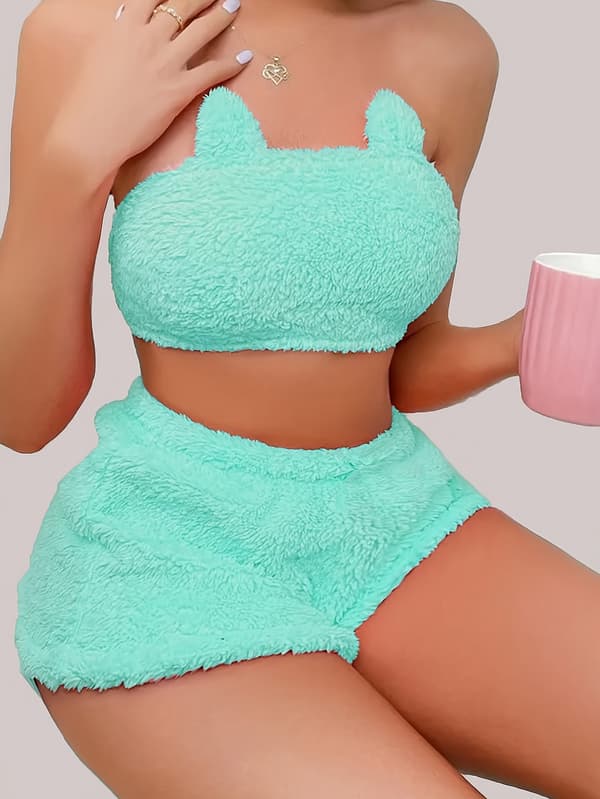 Nyt blødt loungewear-sæt med stropløs top og shorts til foråret M Sky Blue