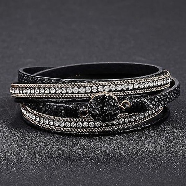Läderarmband för kvinnor, Boho Leopard Multilayer Kristallpärlor Manschettarmband Smycken