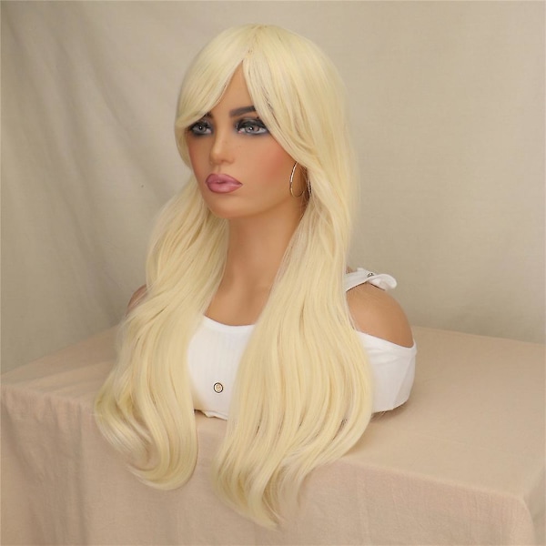 Blond Barbie Film Cosplay Peruk Lång Vågig/Rak Platinblond Hår Fest Peruker A