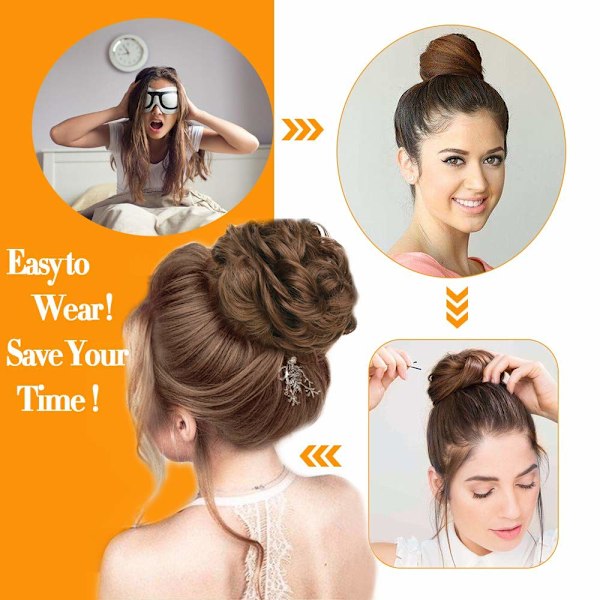 1 st Messy Bun Hårförlängning Scrunchie Lockigt Vågig Messy Syntetisk Chignon för Kvinnor Updo Håraccessoar 6#-Dark Brown###