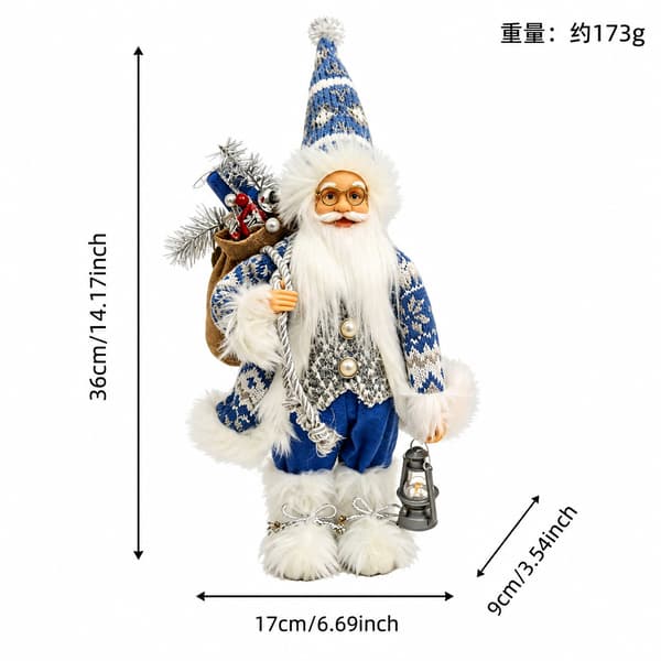 12-tommers stående julemandsfigur, juleudstilling til vindue og borddekoration**blå blue