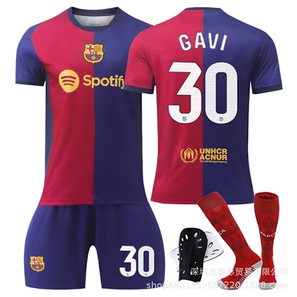 Ny Barcelona 2023-24 fotballdrakt 8 Pedri 9 Lewandowski 30 Gavi 10 Messi drakt passer for voksne Uten nummer + sokker guard No number + socks guard L size is suitable for heights